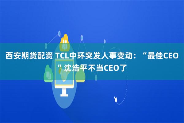 西安期货配资 TCL中环突发人事变动：“最佳CEO”沈浩平不当CEO了