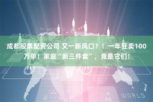 成都股票配资公司 又一新风口？！一年狂卖100万单！家庭“新三件套”，竟是它们！